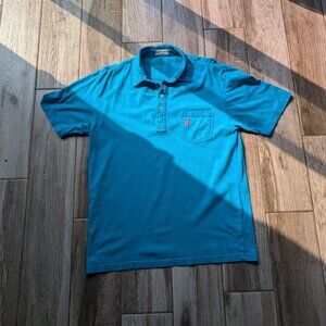 Johnnie-O Men’s Polo Shirt M Blue 100% Cotton Surfer Logo Pocket